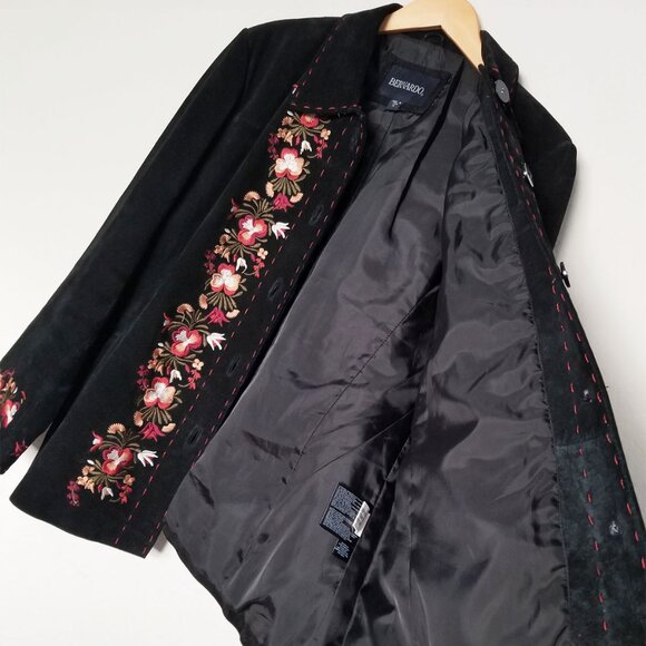 Bernardo Women's XL Suede Genuine Leather Floral Embroidered Jacket Coat Black - Picture 16 of 16